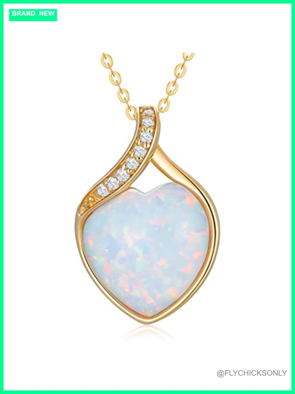 14k Solid Gold White Opal Heart Necklace with Genuine Diamond Pendant 16-18"